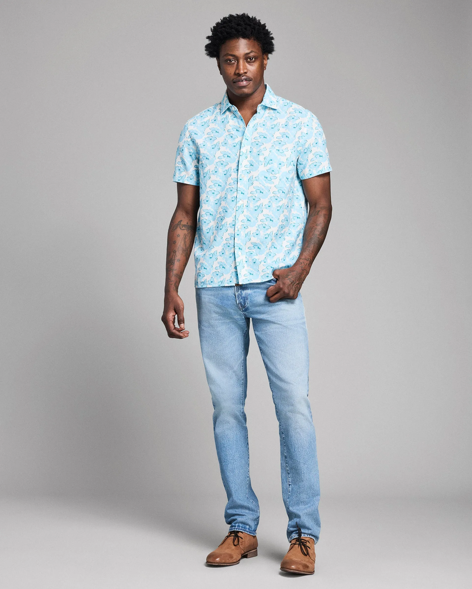 Short Sleeve Textured Painted Floral Treme Shirt sold by Billy Reid product image thumbnail 2