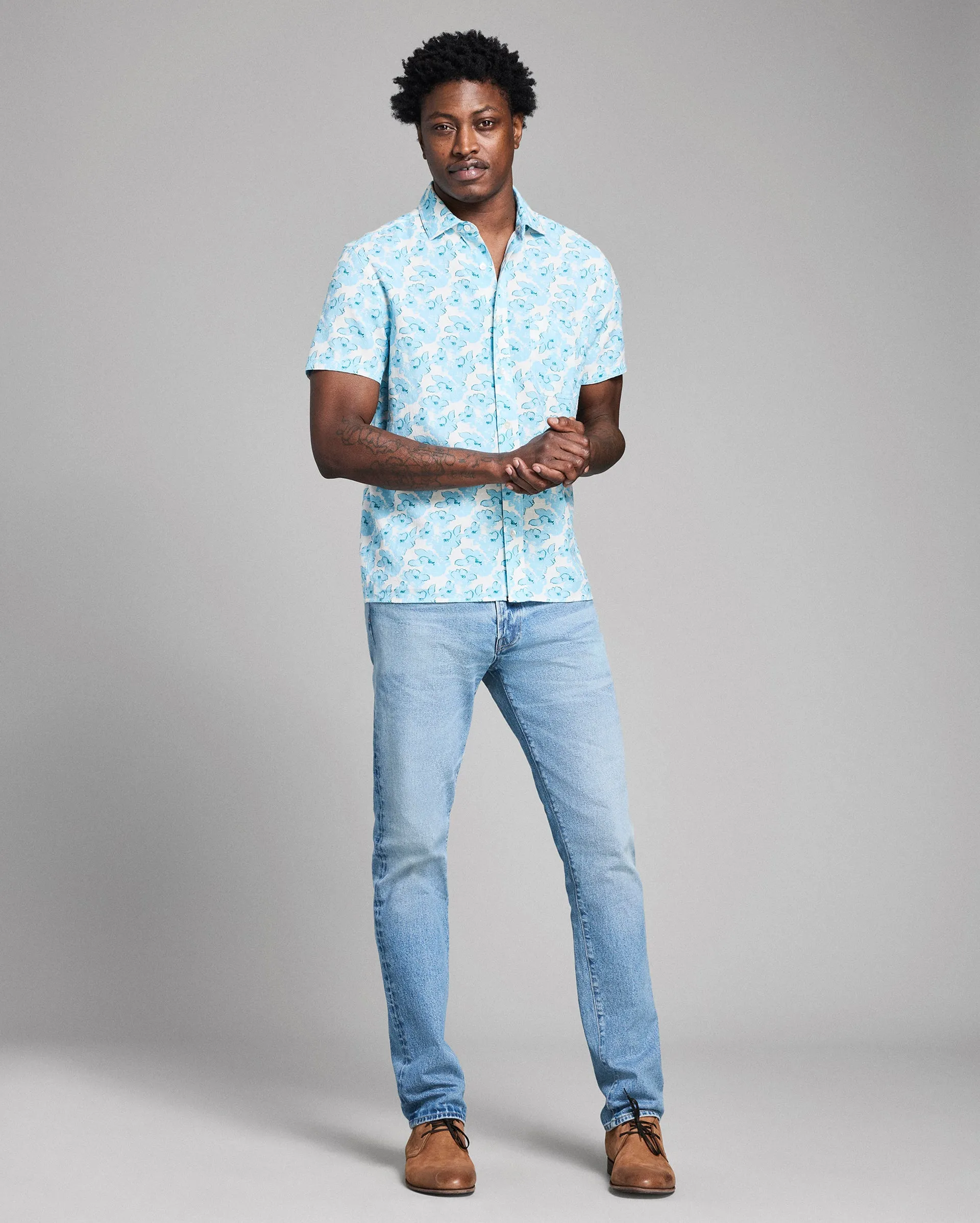 Short Sleeve Textured Painted Floral Treme Shirt sold by Billy Reid product image thumbnail 3