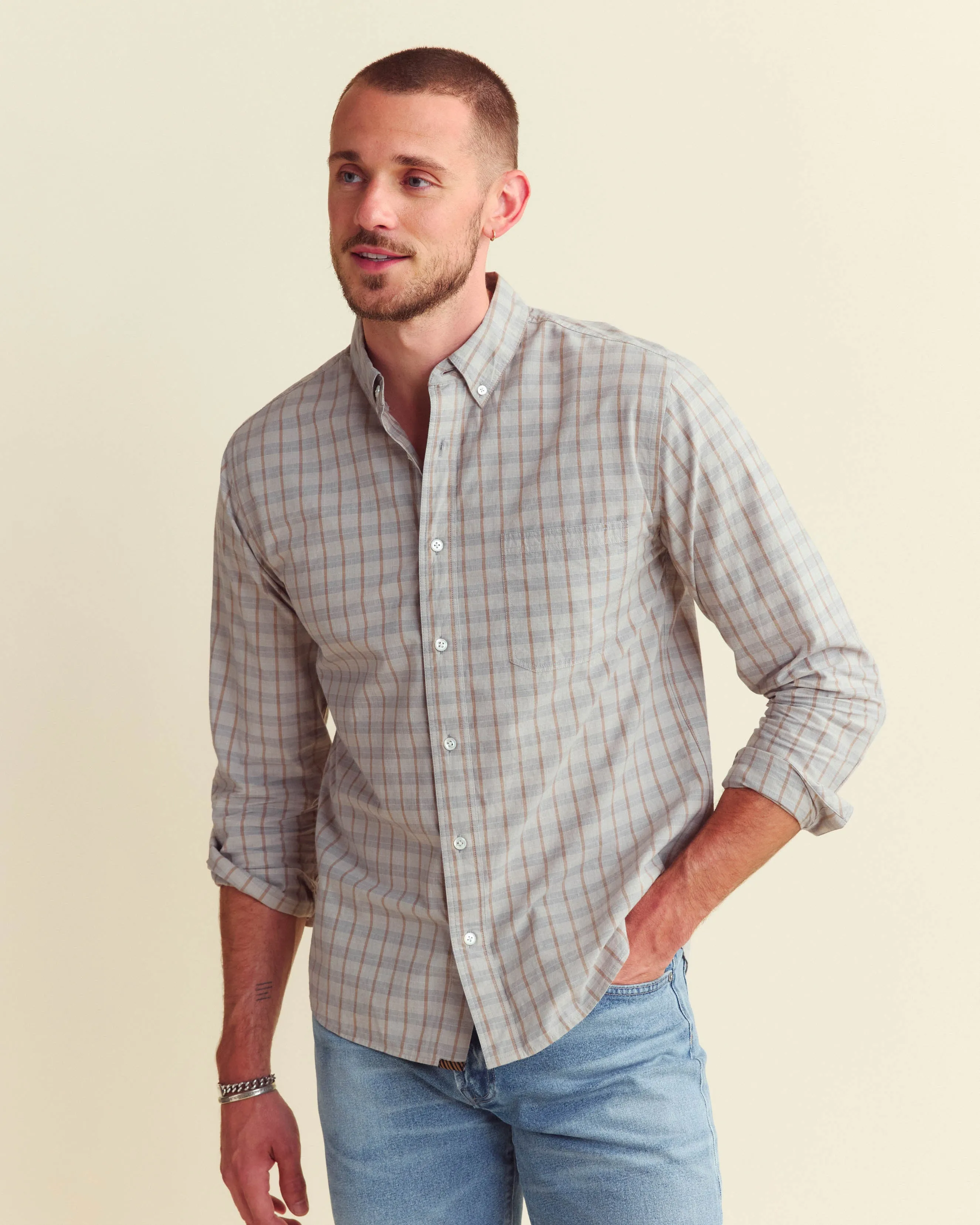 Stripe Basket Weave Plaid Tuscumbia Shirt Button Down sold by Billy Reid product image thumbnail 2