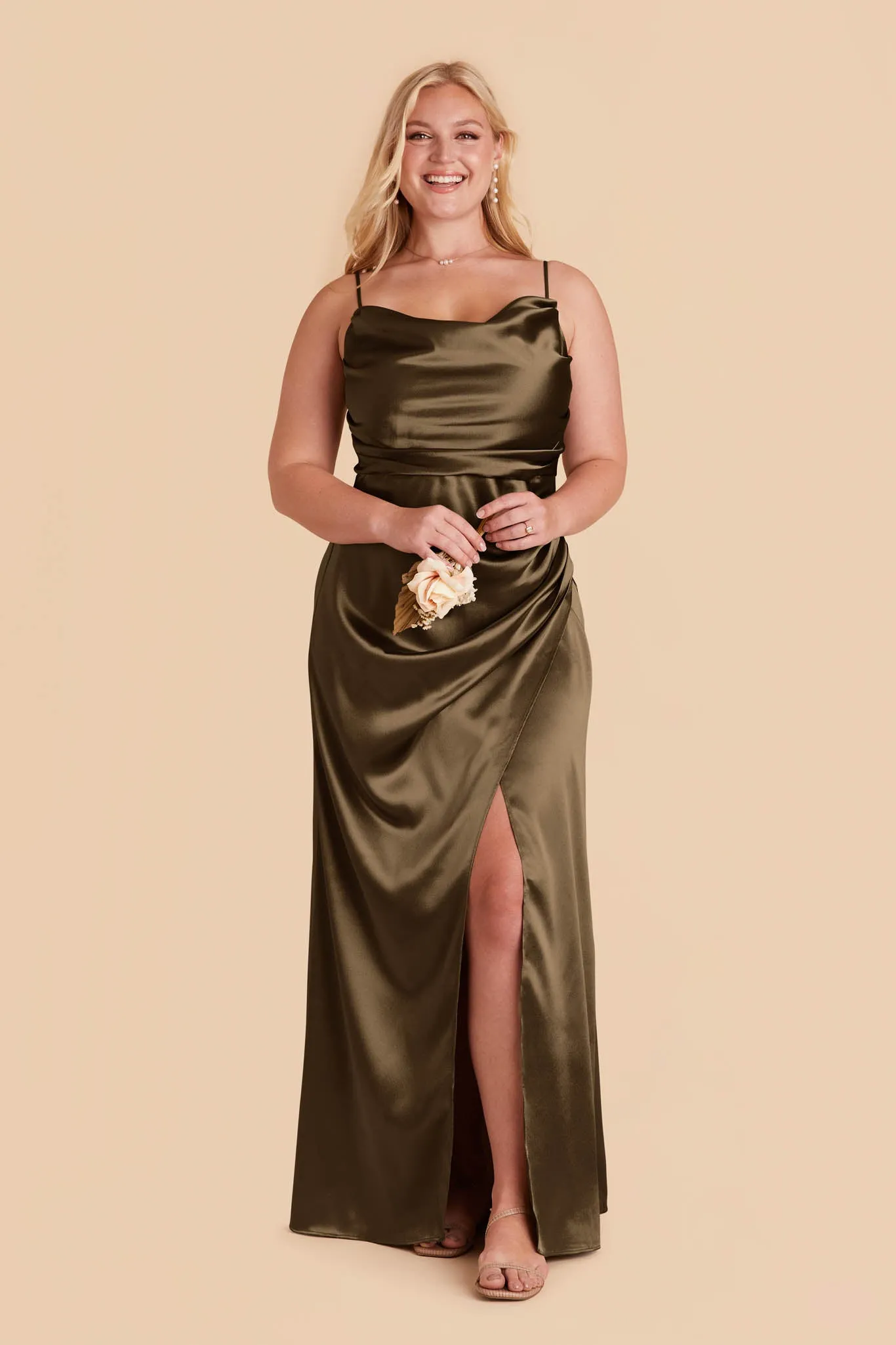 Lydia Shiny Satin Dress - Olive sold by Birdy Grey product image thumbnail 2