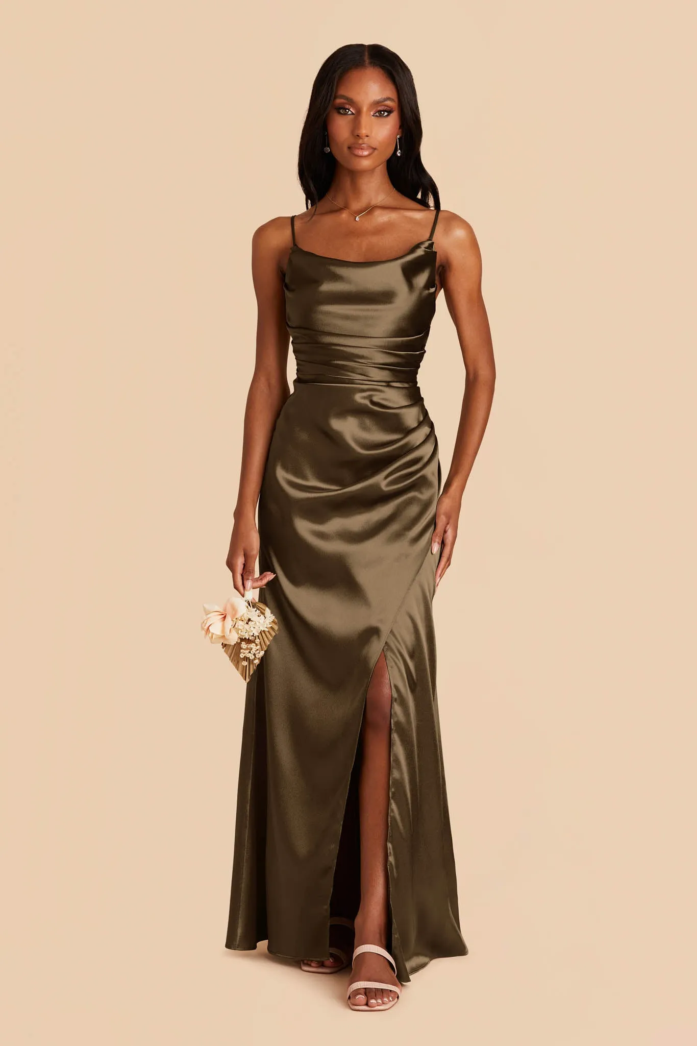 Lydia Shiny Satin Dress - Olive sold by Birdy Grey product image thumbnail 4