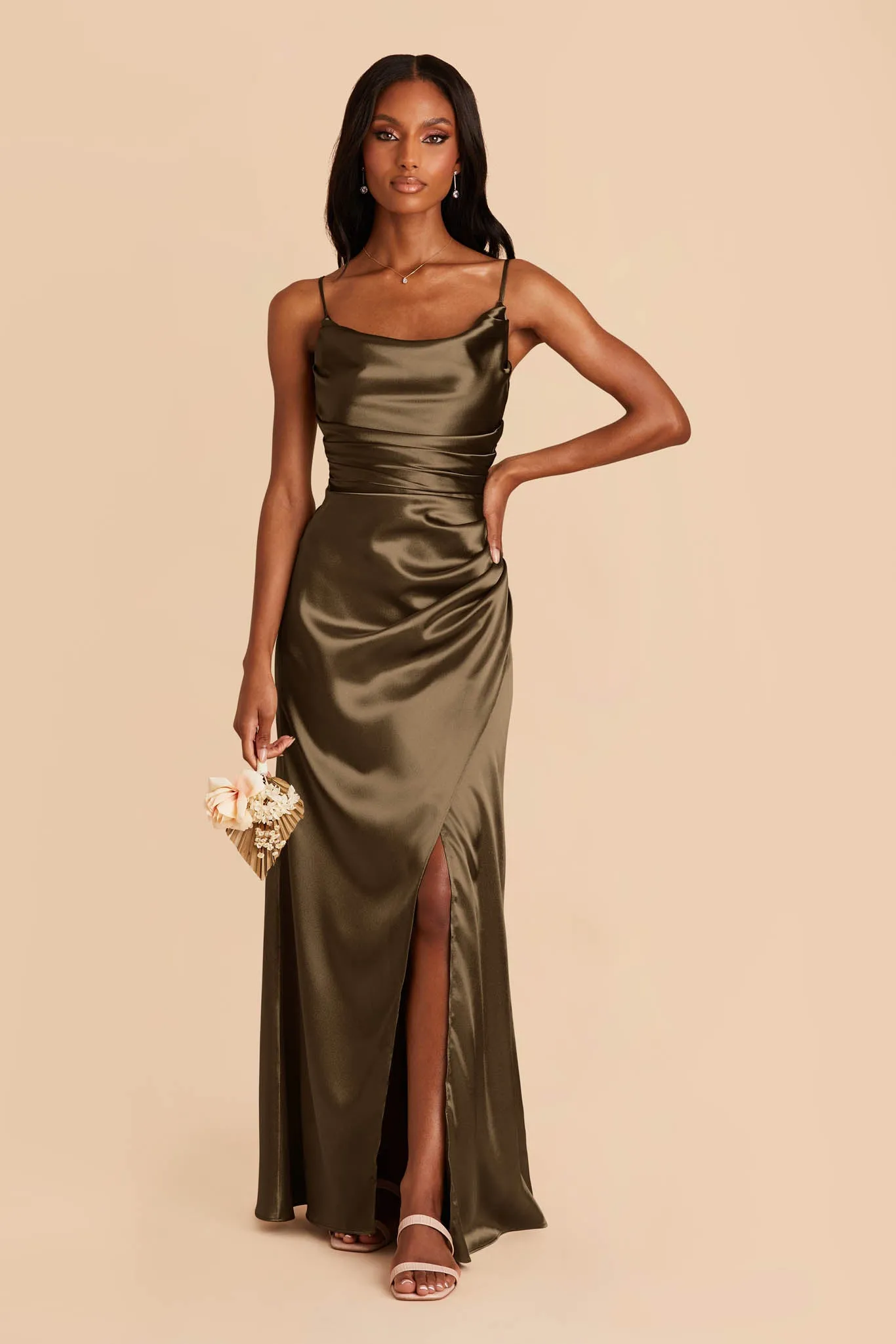 Lydia Shiny Satin Dress - Olive sold by Birdy Grey product image thumbnail 3