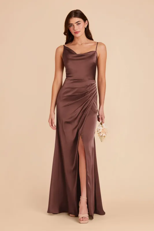 Jennifer Matte Satin Dress - Chocolate Brown sold by Birdy Grey