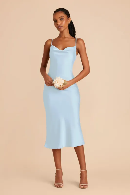 Lisa Matte Satin Midi Dress - Mist Blue sold by Birdy Grey