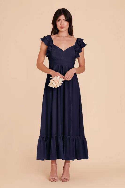 Michelle Chiffon Dress - Navy sold by Birdy Grey