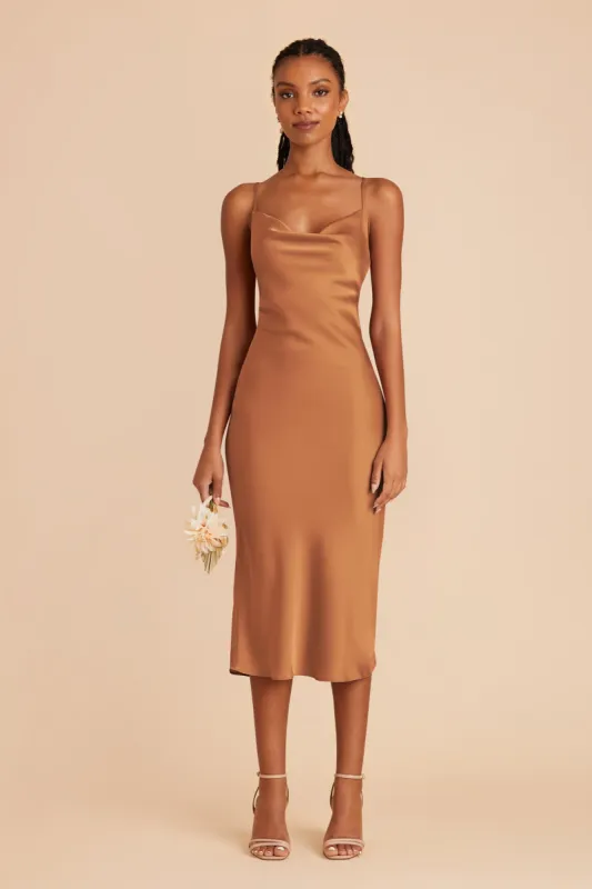 Lisa Matte Satin Midi Dress - Rust sold by Birdy Grey