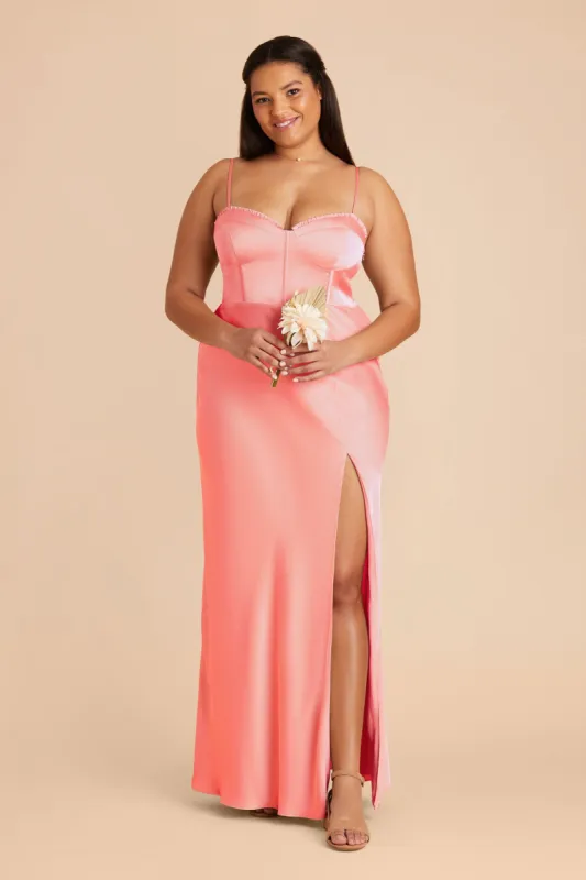 Jessica Matte Satin Dress - Coral Pink sold by Birdy Grey