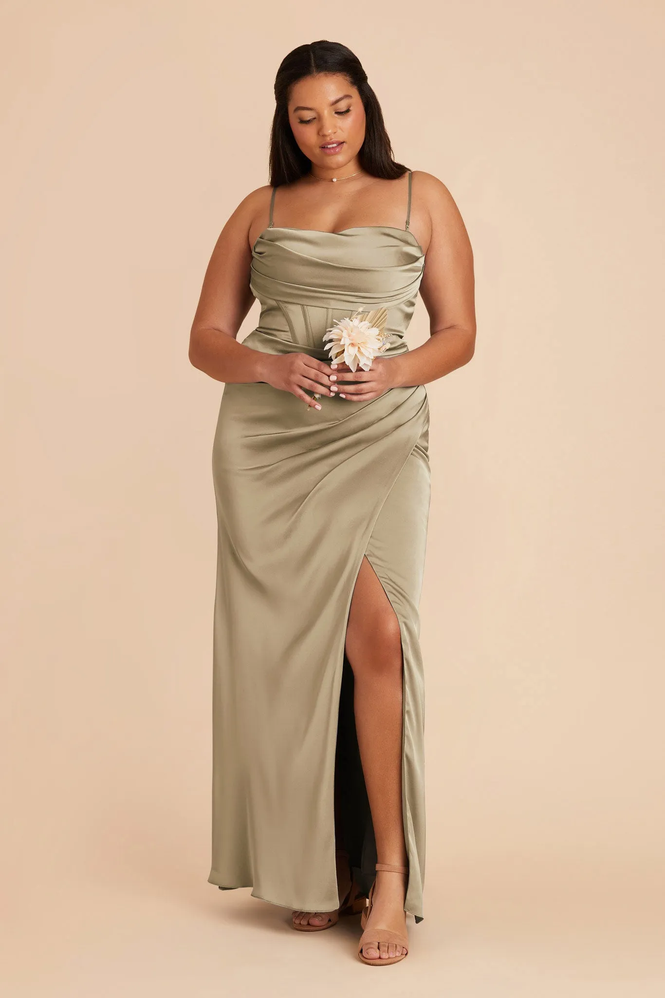 Carrie Matte Satin Dress - Moss Green sold by Birdy Grey