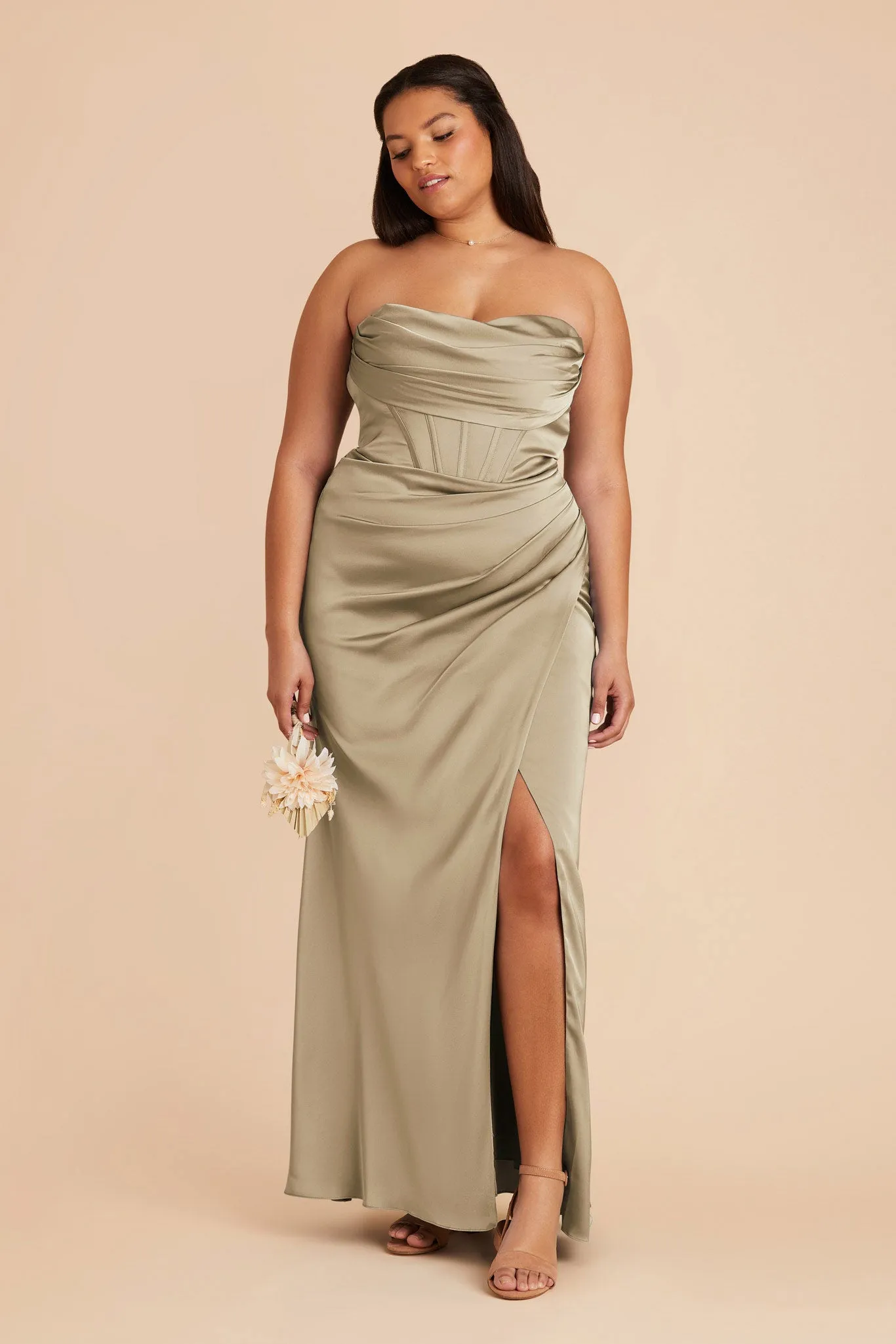 Carrie Matte Satin Dress - Moss Green sold by Birdy Grey product image thumbnail 3