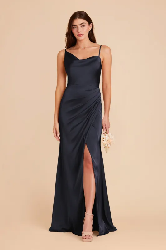 Jennifer Matte Satin Dress - Navy sold by Birdy Grey