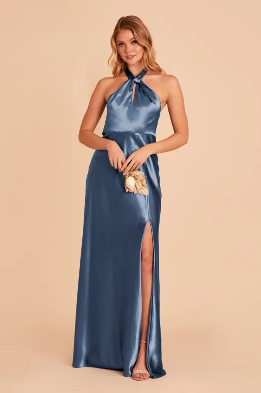 Monica Shiny Satin Dress - Twilight sold by Birdy Grey