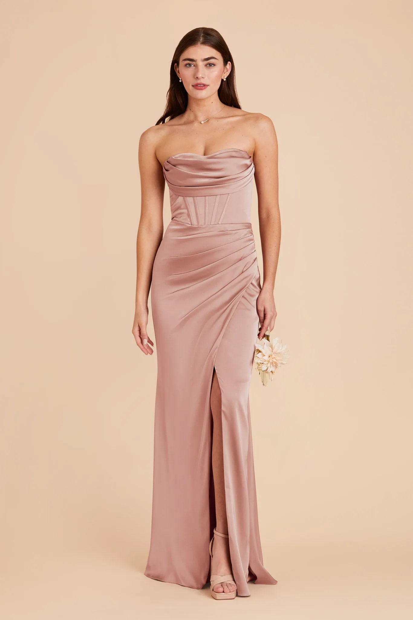 Carrie Matte Satin Dress - English Rose sold by Birdy Grey