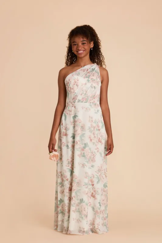Kiara Junior Chiffon Dress - Dusty Apricot Peonies sold by Birdy Grey