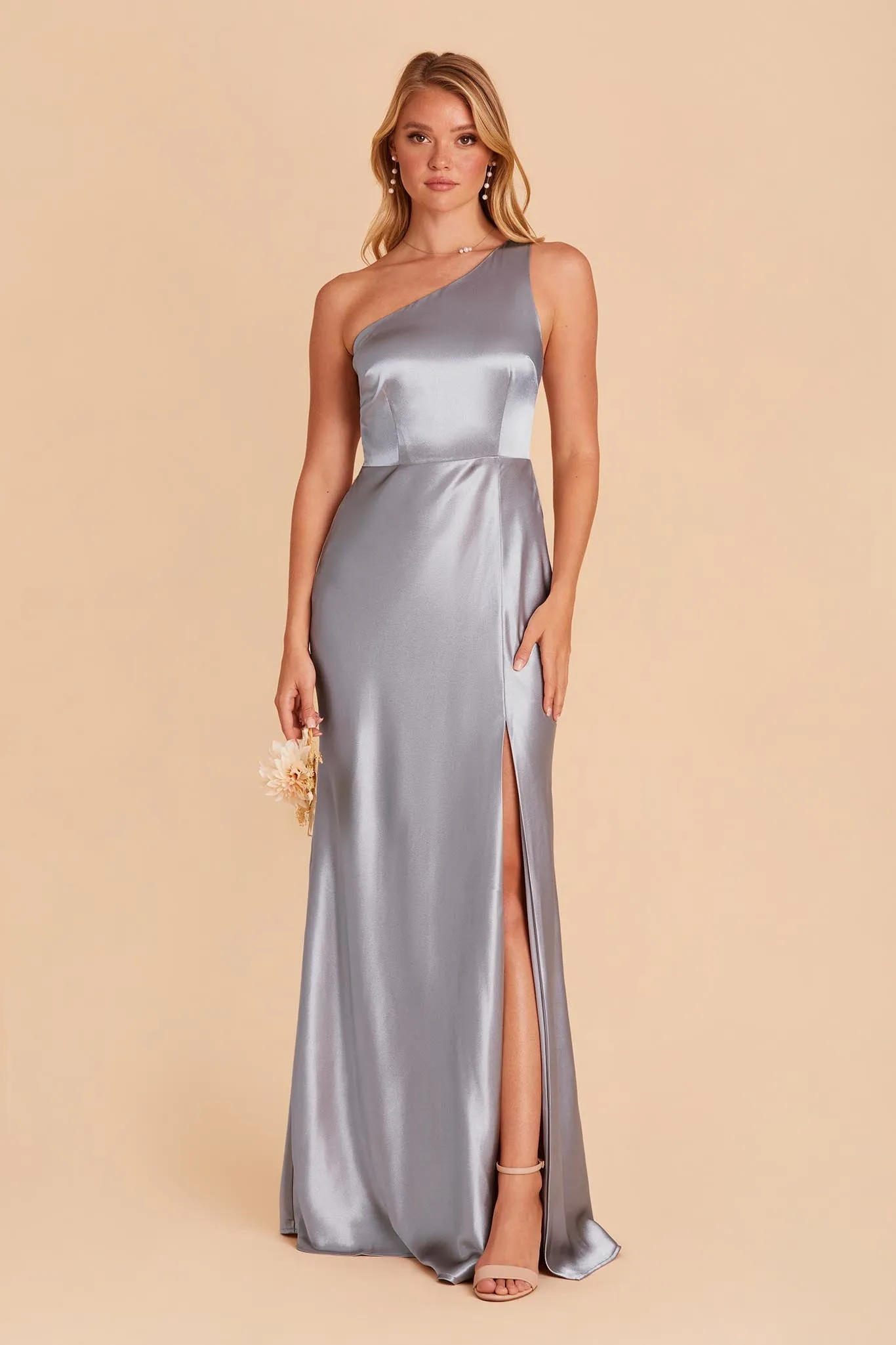 Kira Shiny Satin Dress - Dusty Blue sold by Birdy Grey