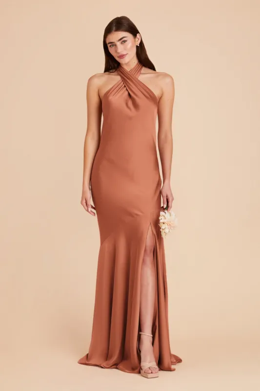 Stephanie Matte Satin Dress - Terracotta sold by Birdy Grey