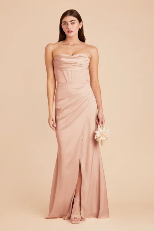 Carrie Matte Satin Dress - Rose Gold sold by Birdy Grey