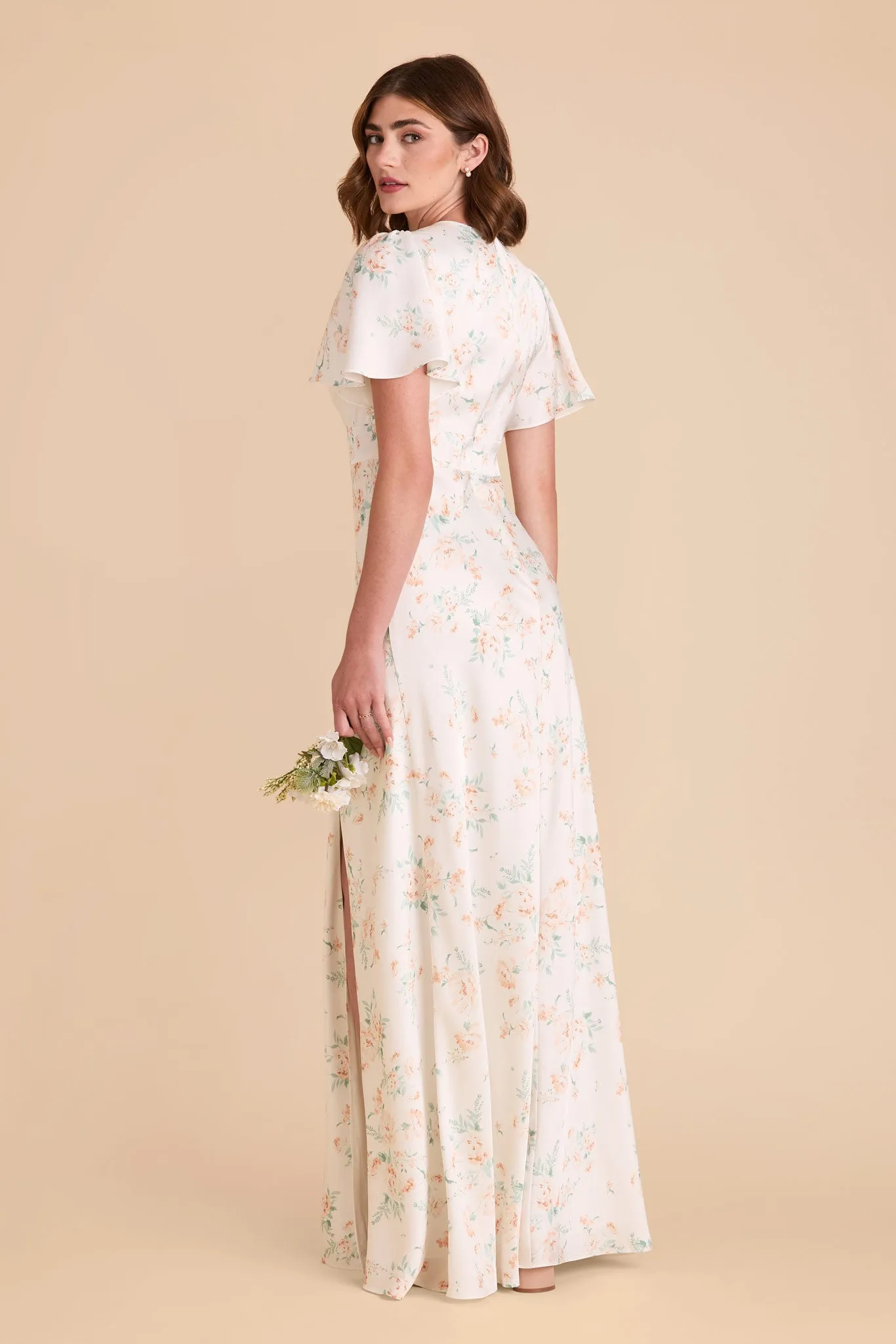 Marni Matte Satin Dress - Apricot Whimsical Blooms sold by Birdy Grey product image thumbnail 4