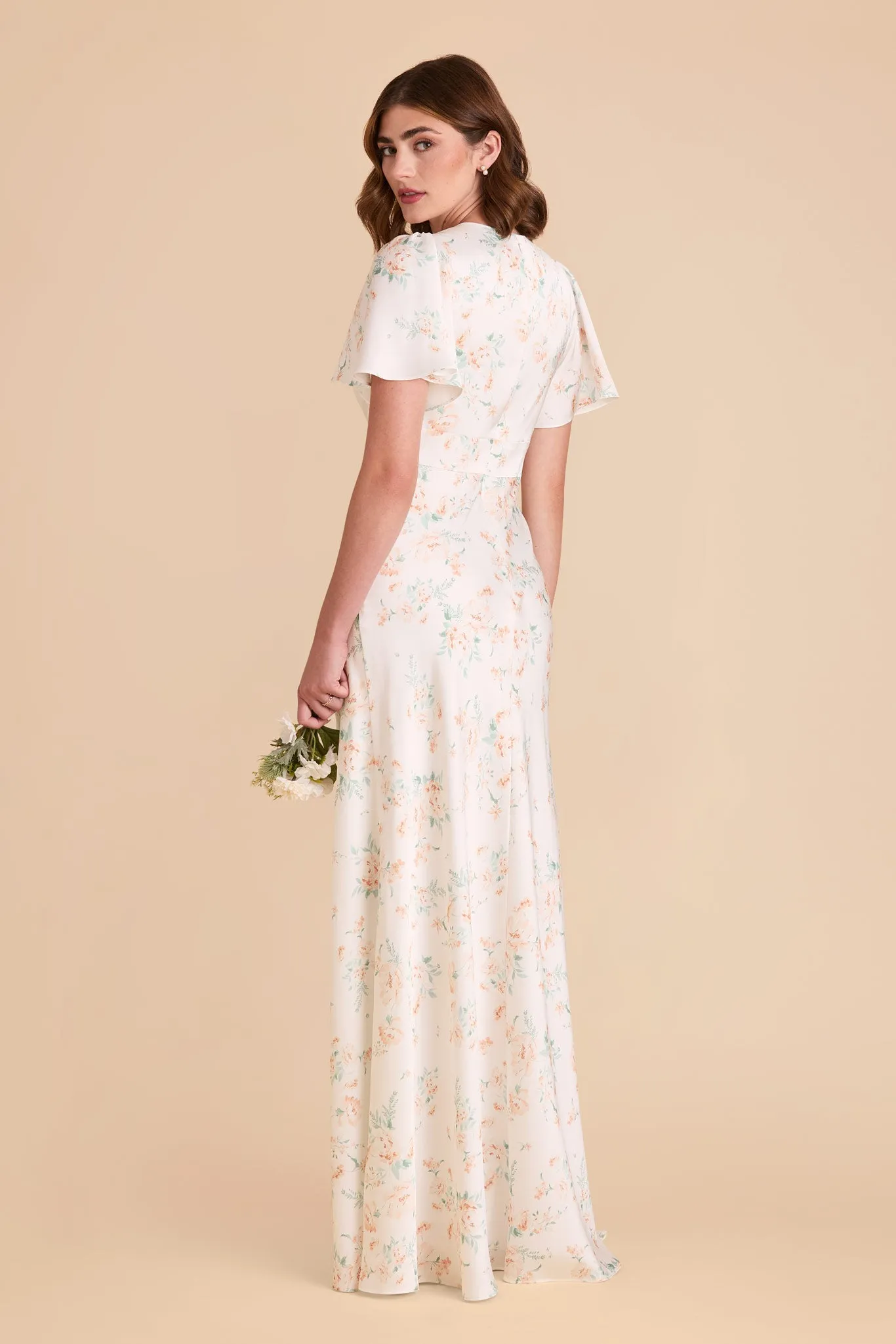 Marni Matte Satin Dress - Apricot Whimsical Blooms sold by Birdy Grey product image thumbnail 3
