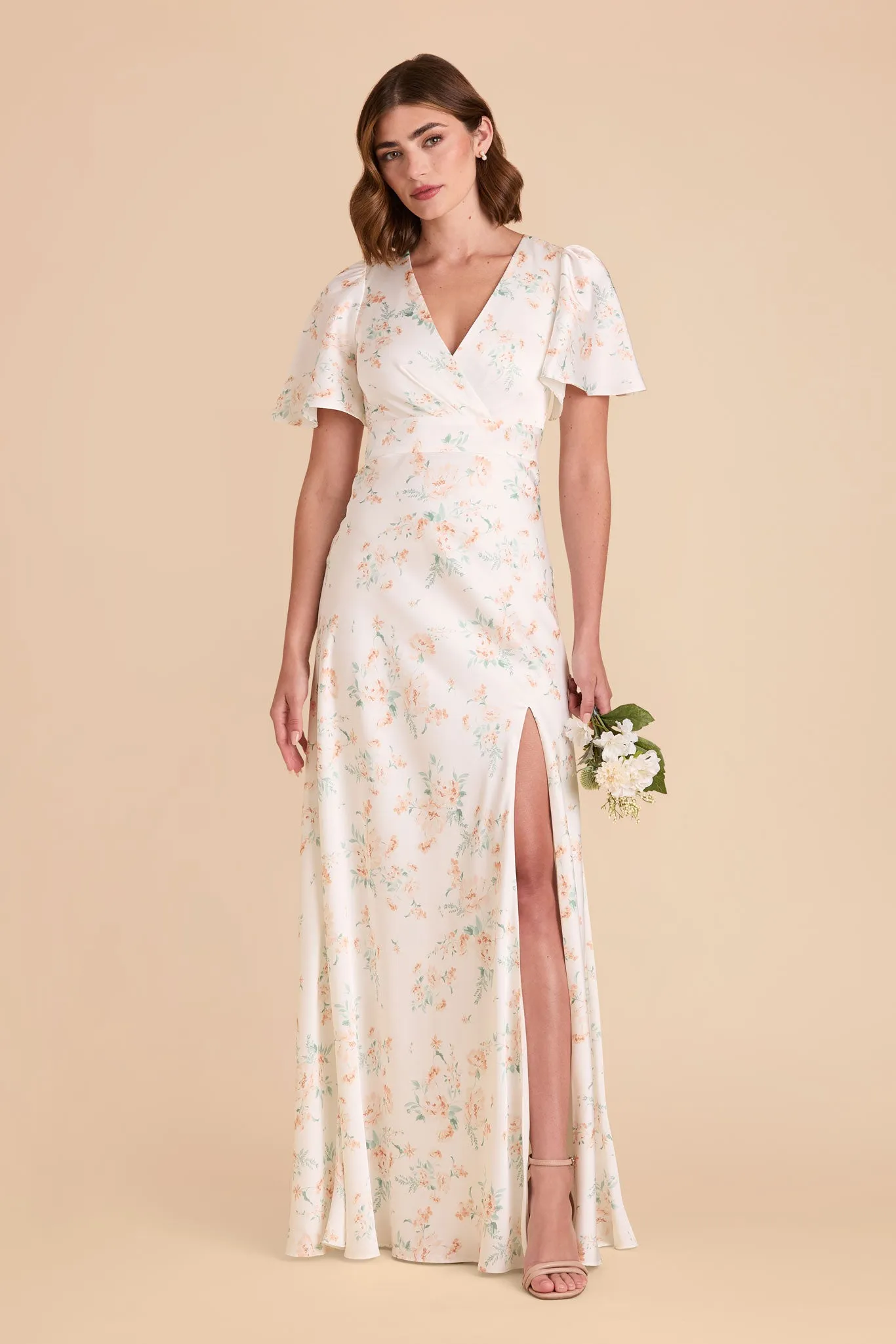 Marni Matte Satin Dress - Apricot Whimsical Blooms sold by Birdy Grey product image thumbnail 2