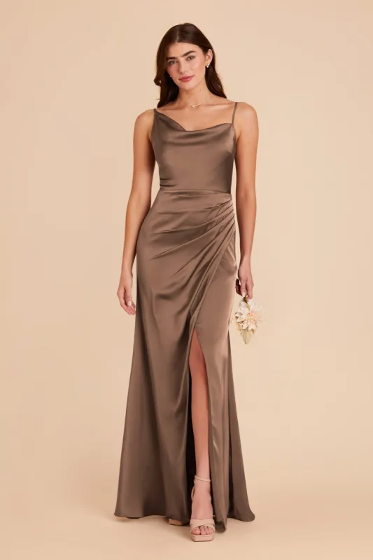Jennifer Matte Satin Dress - Mocha sold by Birdy Grey