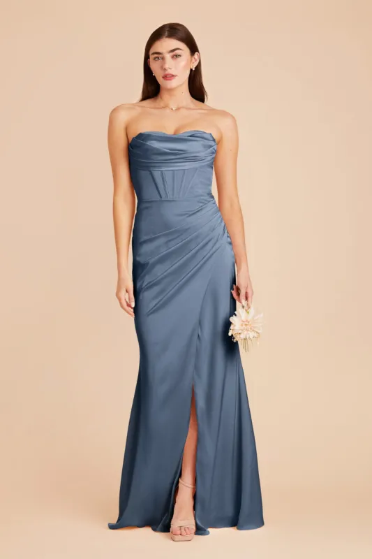 Carrie Matte Satin Dress - French Blue sold by Birdy Grey