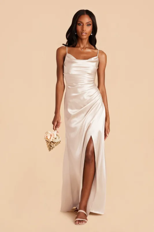 Lydia Shiny Satin Dress - Champagne sold by Birdy Grey