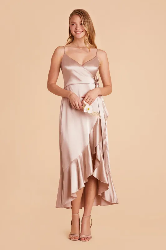 YC Shiny Satin Midi Dress - Taupe sold by Birdy Grey
