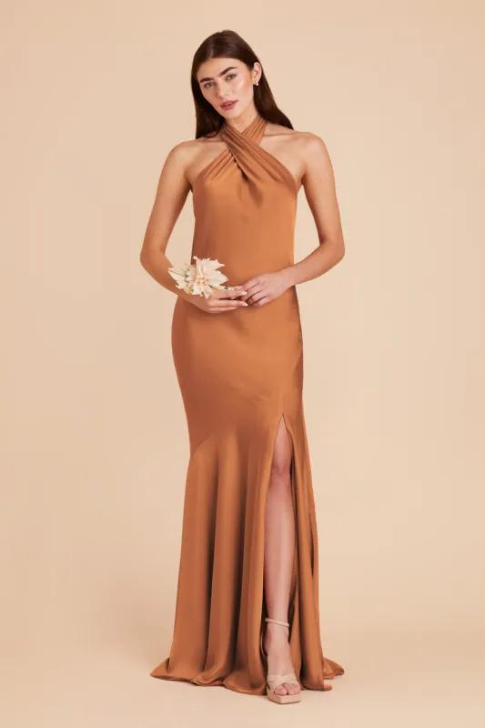 Stephanie Matte Satin Dress - Rust sold by Birdy Grey