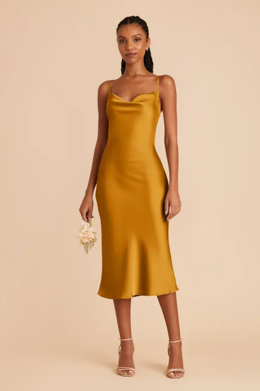 Lisa Matte Satin Midi Dress - Butterscotch sold by Birdy Grey