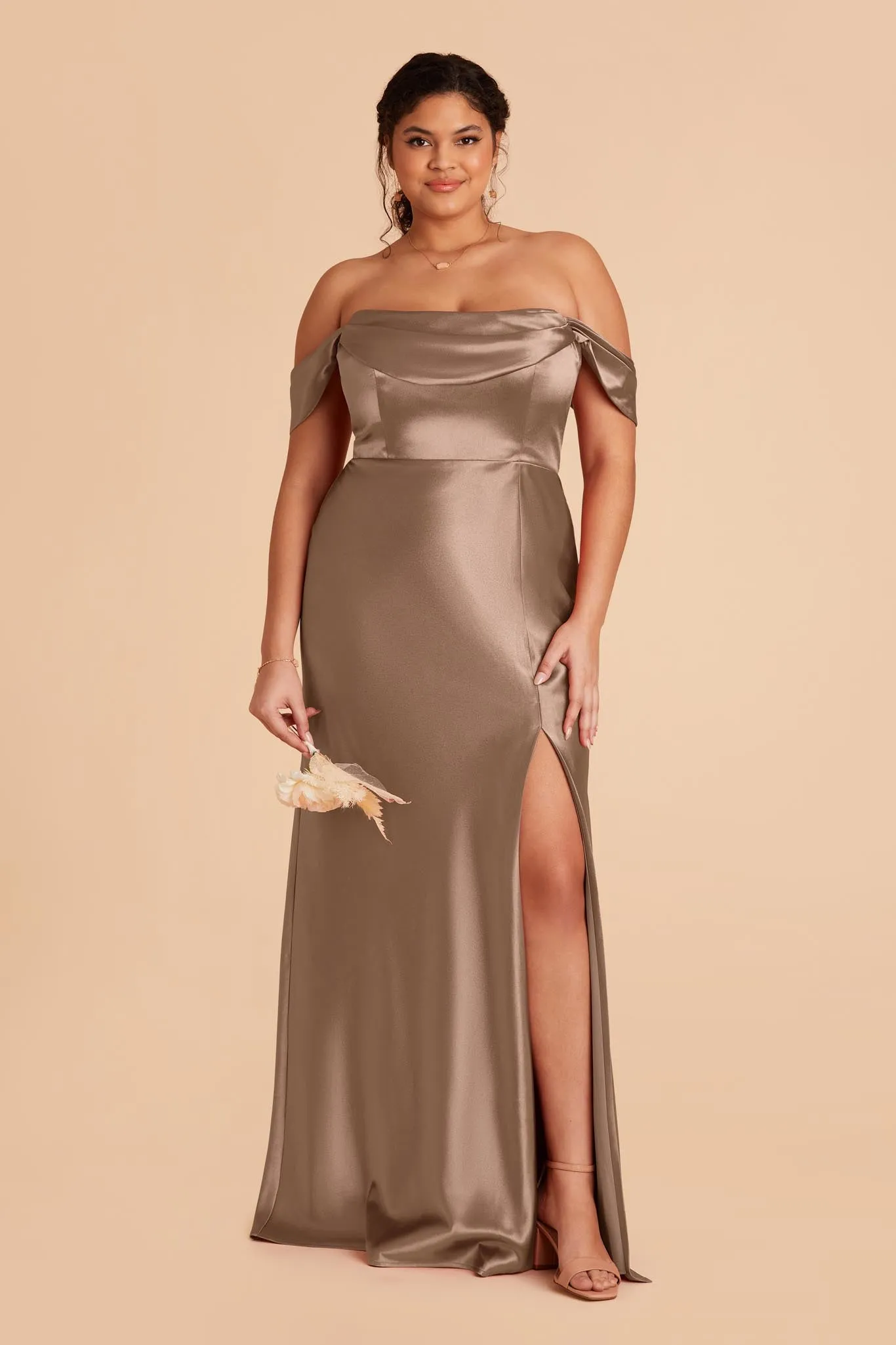 Mia Shiny Satin Convertible Dress - Mocha sold by Birdy Grey product image thumbnail 2