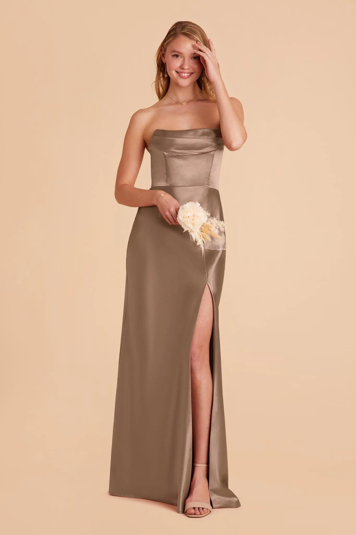Mia Shiny Satin Convertible Dress - Mocha sold by Birdy Grey product image thumbnail 5
