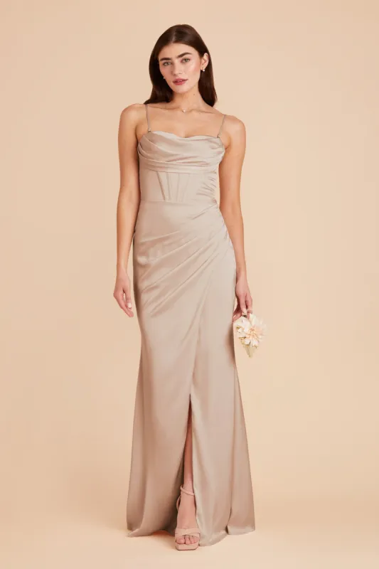 Carrie Matte Satin Dress - Taupe sold by Birdy Grey