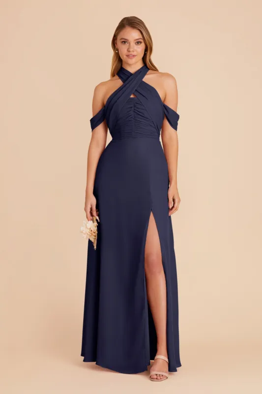 Cara Chiffon Dress - Navy sold by Birdy Grey