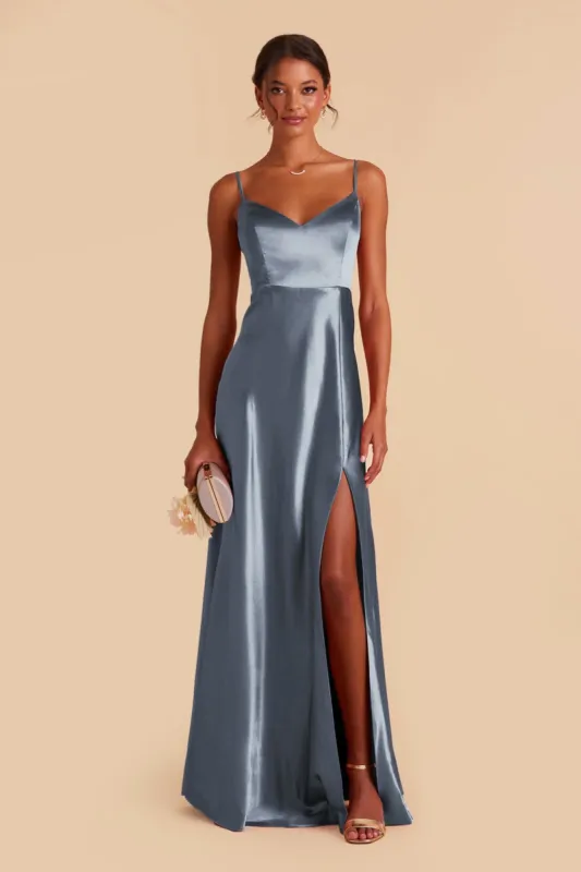 Jay Shiny Satin Dress - French Blue sold by Birdy Grey
