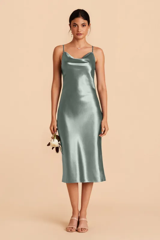 Lisa Shiny Satin Midi Dress - Sea Glass sold by Birdy Grey