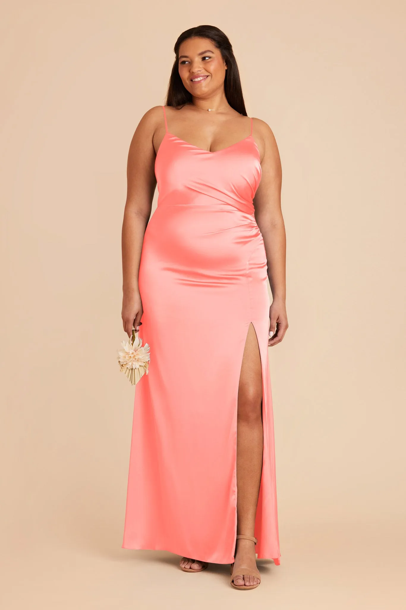 Catherine Matte Satin Dress - Coral Pink sold by Birdy Grey product image thumbnail 2