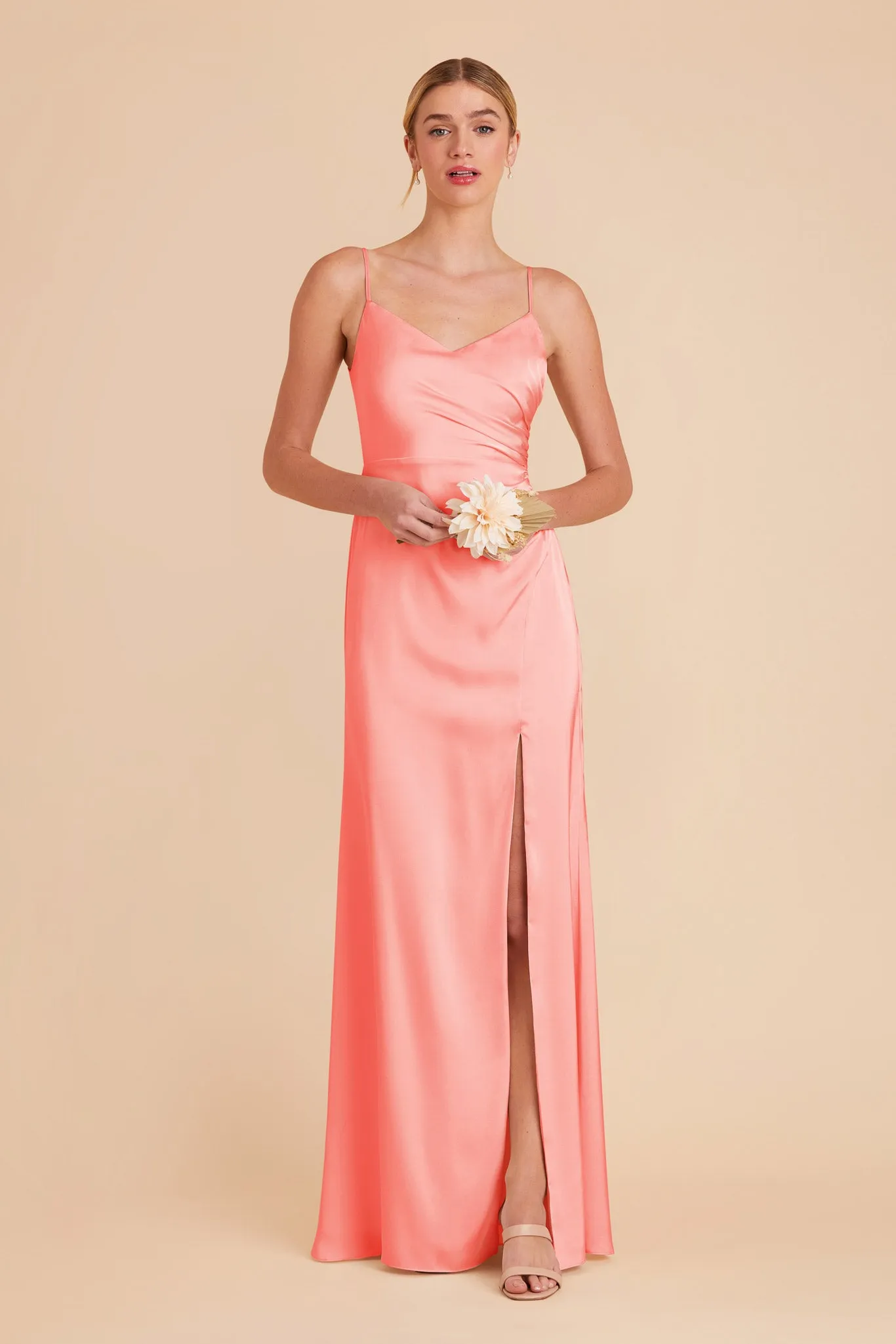 Catherine Matte Satin Dress - Coral Pink sold by Birdy Grey