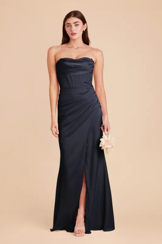 Carrie Matte Satin Dress - Navy sold by Birdy Grey