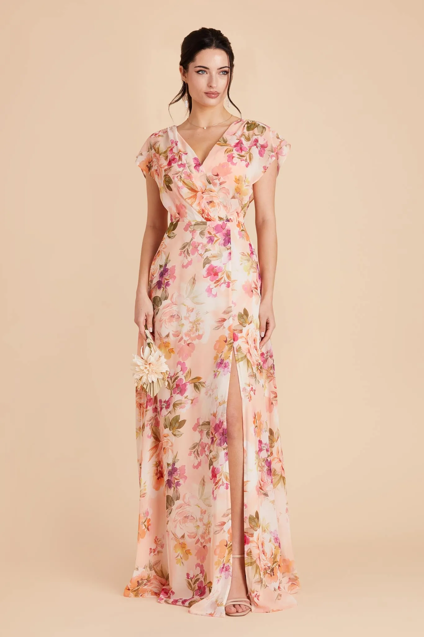 Violet Chiffon Dress - Coral Sunset Peonies sold by Birdy Grey product image thumbnail 4