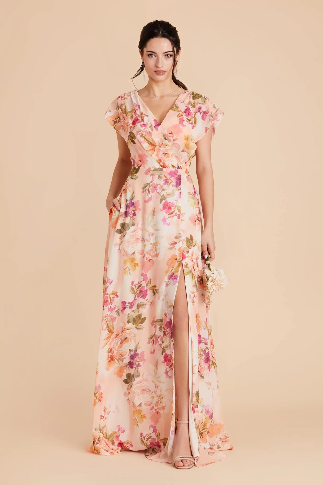 Violet Chiffon Dress - Coral Sunset Peonies sold by Birdy Grey product image thumbnail 5