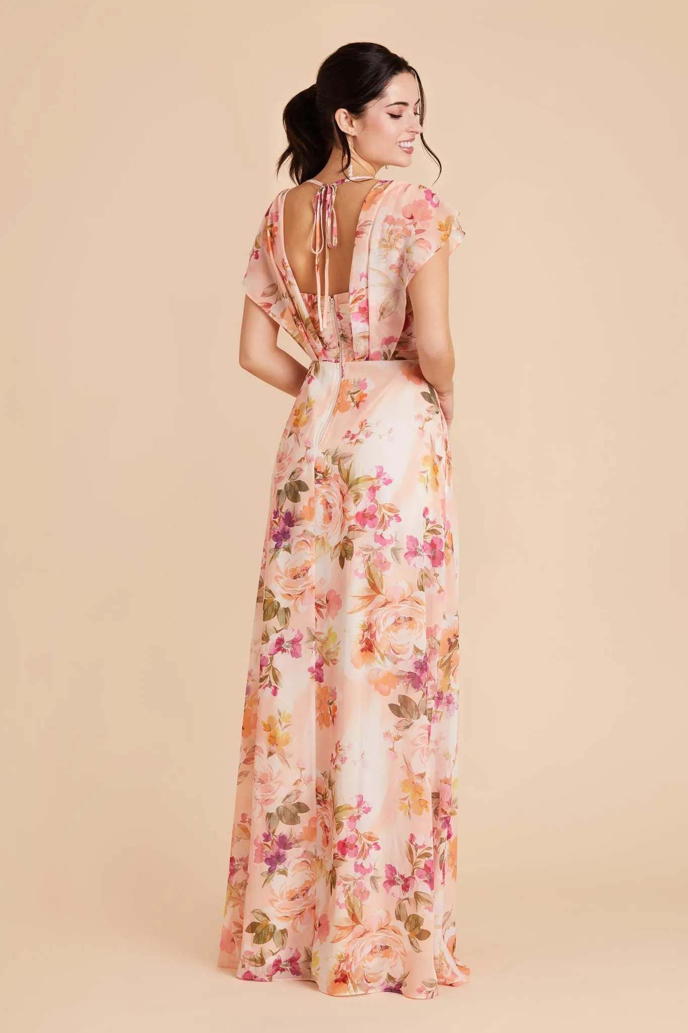 Violet Chiffon Dress - Coral Sunset Peonies sold by Birdy Grey product image thumbnail 2
