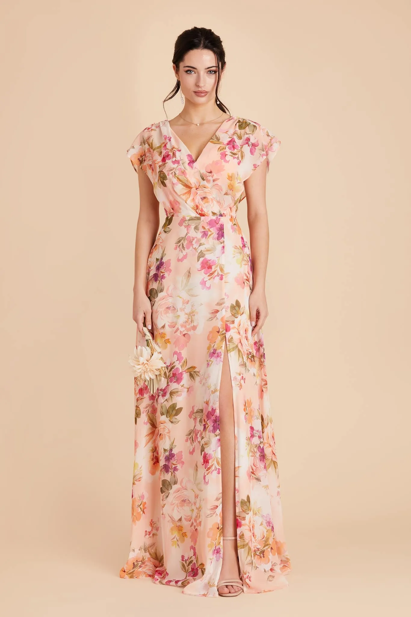 Violet Chiffon Dress - Coral Sunset Peonies sold by Birdy Grey product image thumbnail 3