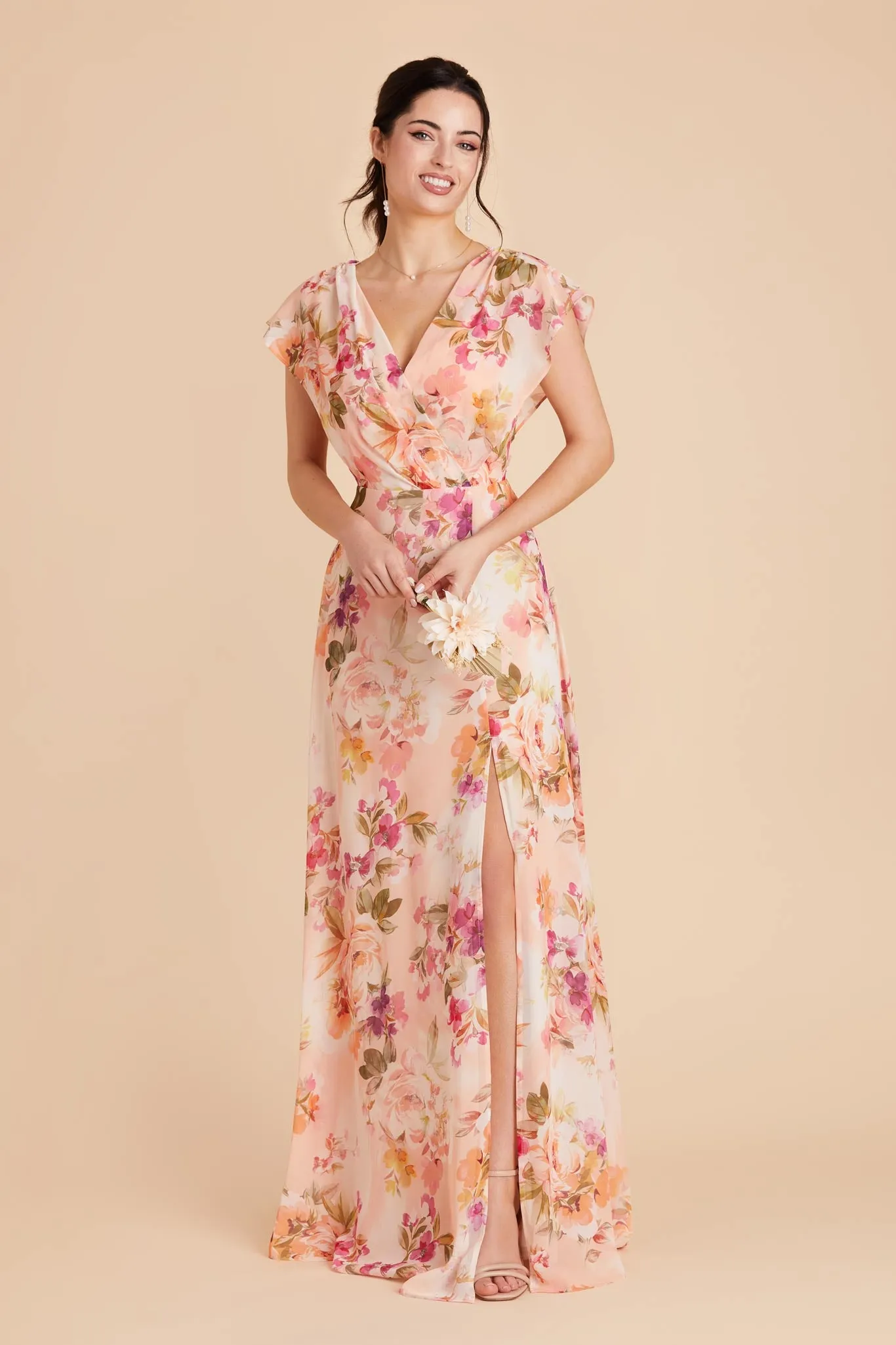 Violet Chiffon Dress - Coral Sunset Peonies sold by Birdy Grey
