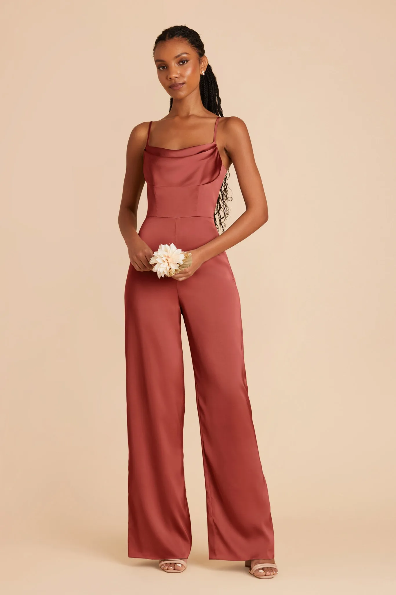 Donna Matte Satin Bridesmaid Jumpsuit - Spice sold by Birdy Grey
