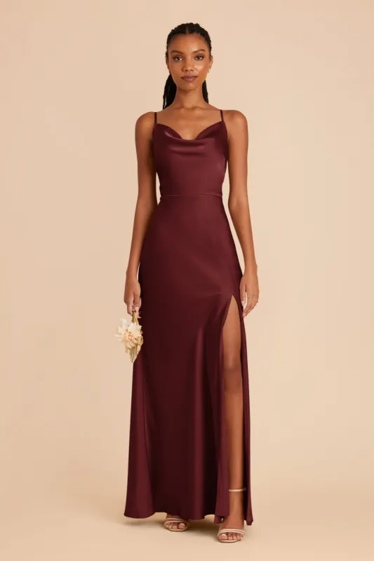 Lisa Long Matte Satin Dress - Cabernet sold by Birdy Grey