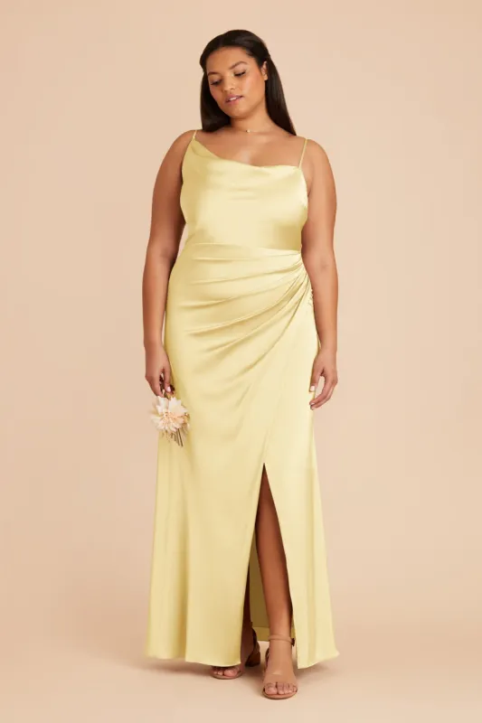 Lisa Long Shiny Satin Dress - Emerald sold by Birdy Grey