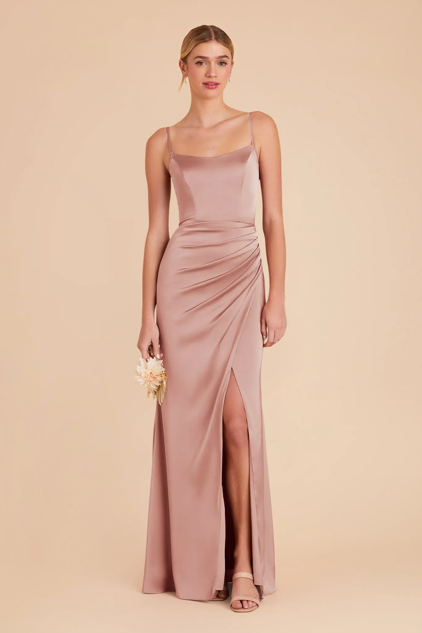 Anne Matte Satin Dress - English Rose sold by Birdy Grey