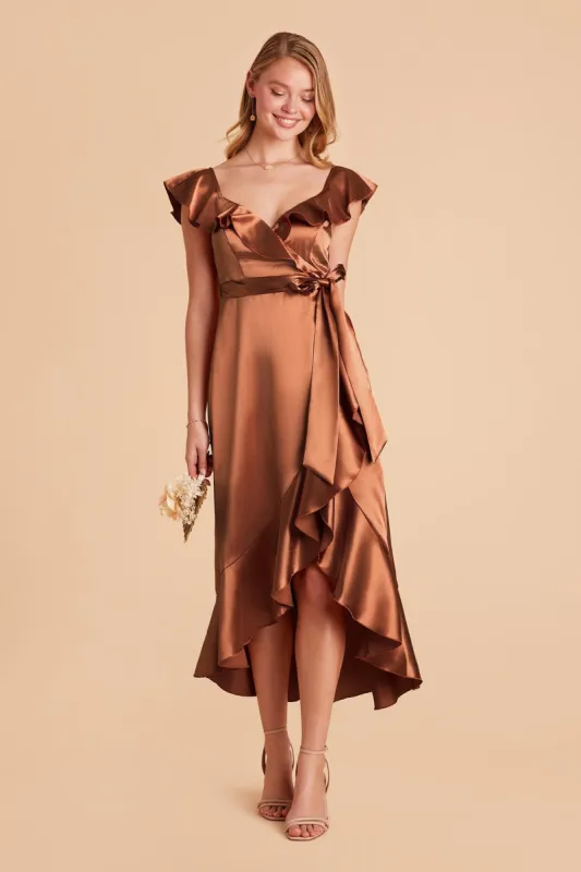 James Shiny Satin Midi Dress - Rust sold by Birdy Grey