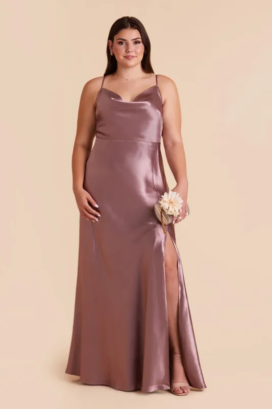 Lisa Long Shiny Satin Dress - Dark Mauve sold by Birdy Grey