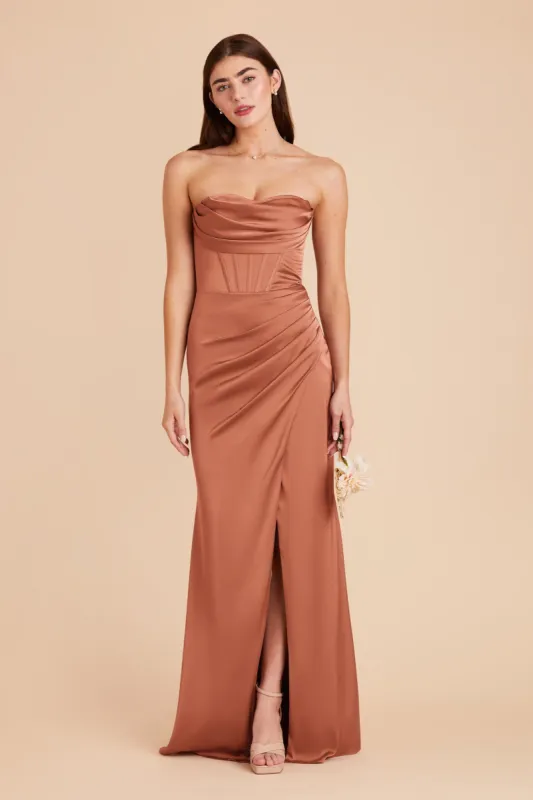 Carrie Matte Satin Dress - Terracotta sold by Birdy Grey